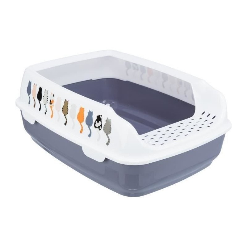 Bac a litiere - TRIXIE - Delio - Rebord - Imprimé Gris et blanc - 38 × 20 × 5...