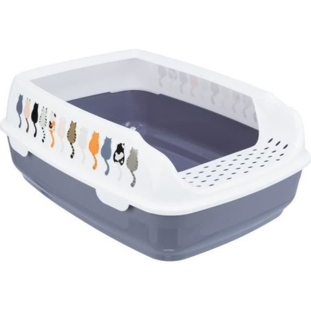 Bac a litiere - TRIXIE - Delio - Rebord - Imprimé Gris et blanc - 38 × 20 × 5...