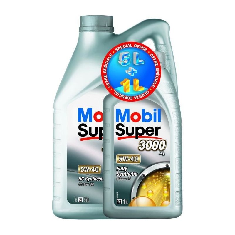 Huile moteur  5W40  Synthétique - MOBIL - Super 3000 - OFFRE SPECIALE : 5 L + 1L