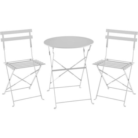 Set bistrot - Ensemble repas de jardin - Table pliante Diam.60 cm + 2 chaise...