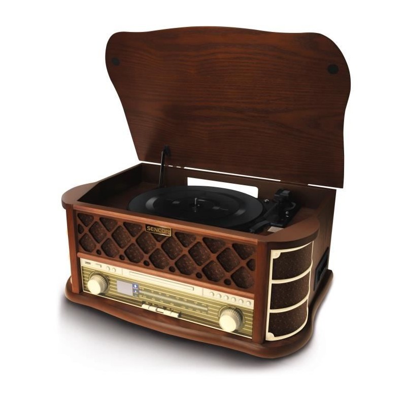 Platine rétro - SENCOR - STT 016 - 6 W - Lecteur CD/cassettes - USB - Marron