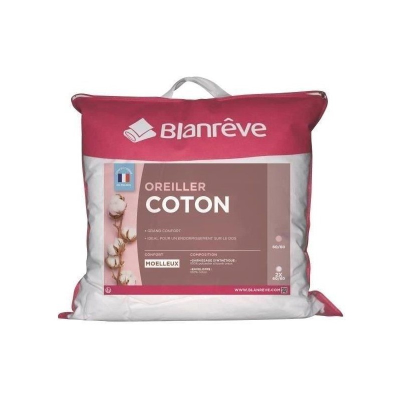BLANREVE Lot de 2 Oreillers en coton - 60 x 60 cm - Blanc