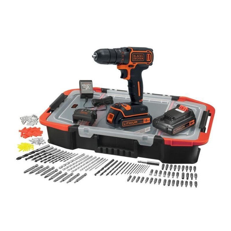 Kit perceuse visseuse sans fil - 18V - BLACK+DECKER - BDCDC18BAST-QW - 2 batt...