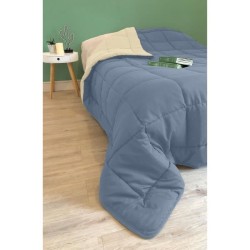 CALGARY - Couette Chaude Microfibre 400gr/m² - Pétrole et Mastic - 140 x 200 cm
