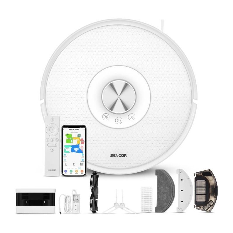 Aspirateur Robot Laveur - SENCOR SRV 9350WH - 4000 Pa - 200 min - 65 dB - Blanc