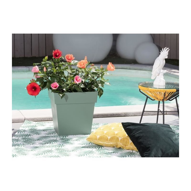 Pot de fleur carré Toscane - EDA PLASTIQUE - 32 x 32 x H 32 cm - 22 L - Vert ...