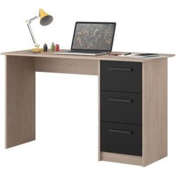 PARISOT Bureau droit 3 tiroirs - Décor chene/noir - L 121,4 x P 55 x H 74.5 c...