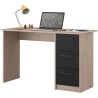 PARISOT Bureau droit 3 tiroirs - Décor chene/noir - L 121,4 x P 55 x H 74.5 c...