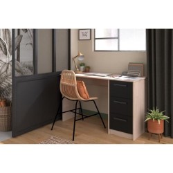 PARISOT Bureau droit 3 tiroirs - Décor chene/noir - L 121,4 x P 55 x H 74.5 c...