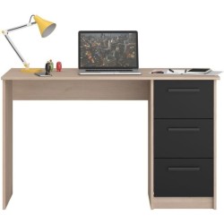 PARISOT Bureau droit 3 tiroirs - Décor chene/noir - L 121,4 x P 55 x H 74.5 c...