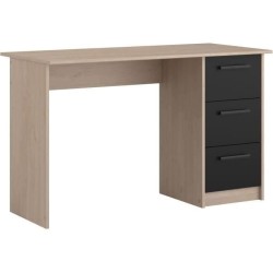 PARISOT Bureau droit 3 tiroirs - Décor chene/noir - L 121,4 x P 55 x H 74.5 c...