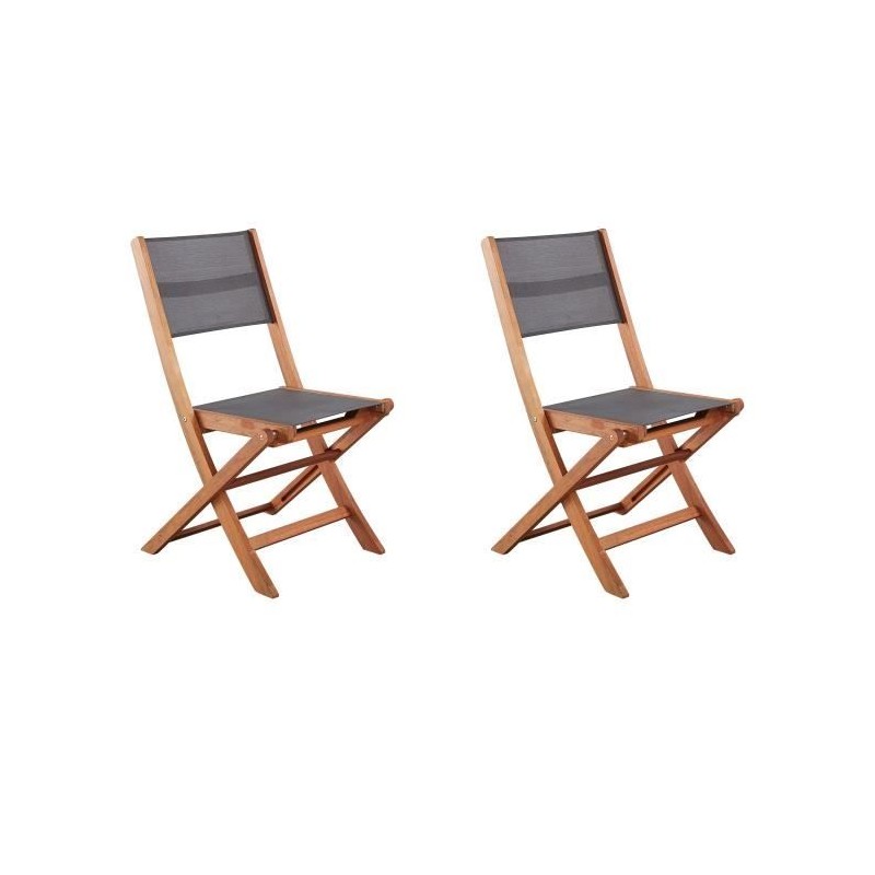 Lot de 2 chaises de jardin en bois d'acacia FSC et assise textilene - 50 x 57...