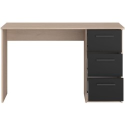PARISOT Bureau droit 3 tiroirs - Décor chene/noir - L 121,4 x P 55 x H 74.5 c...