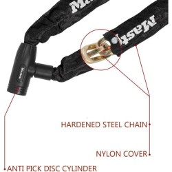 Chaîne Antivol Vélo - MASTER LOCK - 90 cm de longueur - Acier cémenté résista...