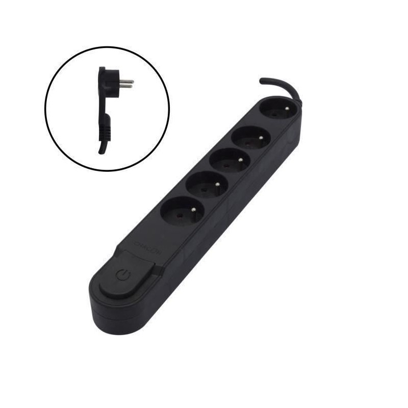 CHACON Bloc multiprise 5 prises 16 A avec interrupteur, fiche plate, câble 1,...