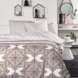Parure de lit 2 personnes -TODAY - 240x200 cm - 100% Coton - Beige, Noir et B...