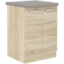 Meuble bas 2 portes battantes - Décor chene sonoma - L 60 x P 51,6 x H 85 cm ...