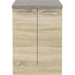 Meuble bas 2 portes battantes - Décor chene sonoma - L 60 x P 51,6 x H 85 cm ...
