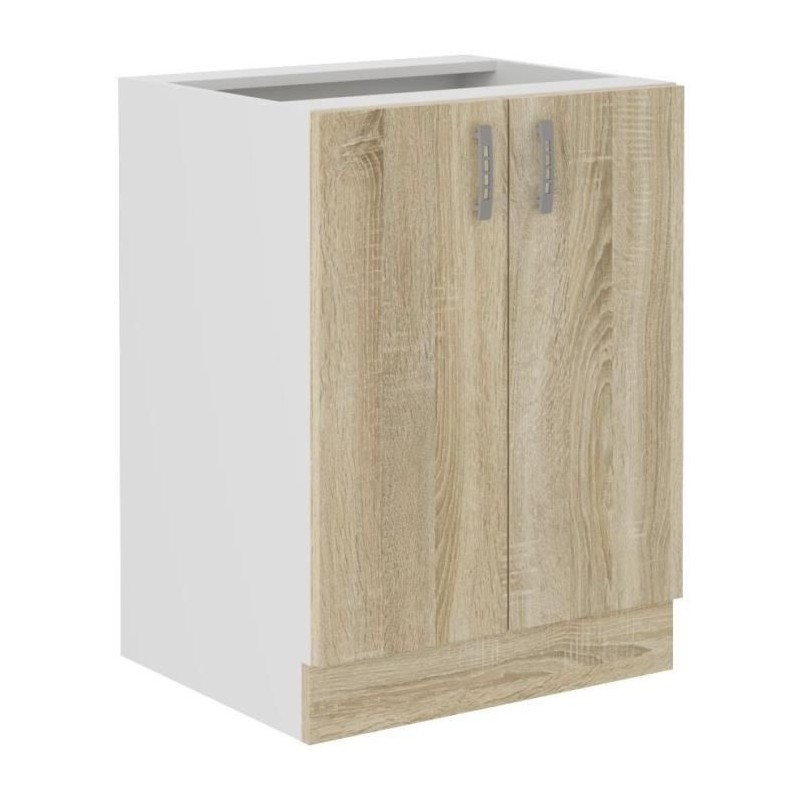 SARA Meuble bas - 2 portes - Décor chene sonoma - L60xP48xH82 cm - Plan de tr...