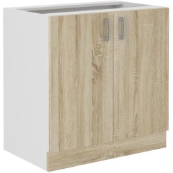 SARA Meuble bas - 2 portes - Décor chene sonoma - L80xP48xH82 cm - Plan de tr...