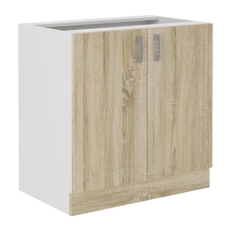 SARA Meuble bas - 2 portes - Décor chene sonoma - L80xP48xH82 cm - Plan de tr...