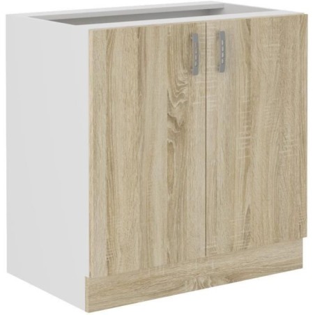 SARA Meuble bas - 2 portes - Décor chene sonoma - L80xP48xH82 cm - Plan de tr...