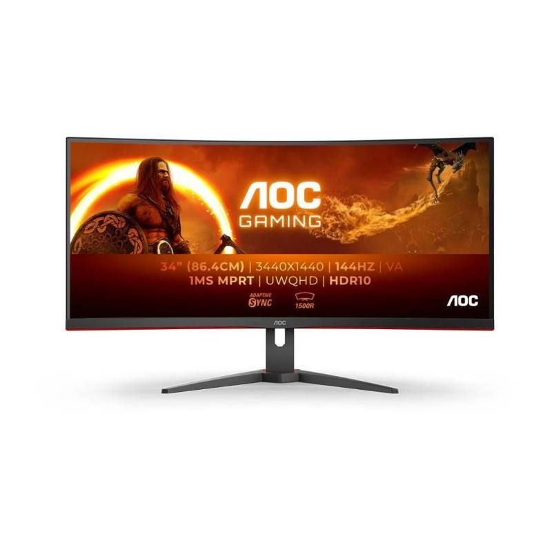Ecran PC Gamer Incurvé - AOC - 34 - UWQHD - 144Hz - Dalle VA - 4ms - CU34G2XE/BK