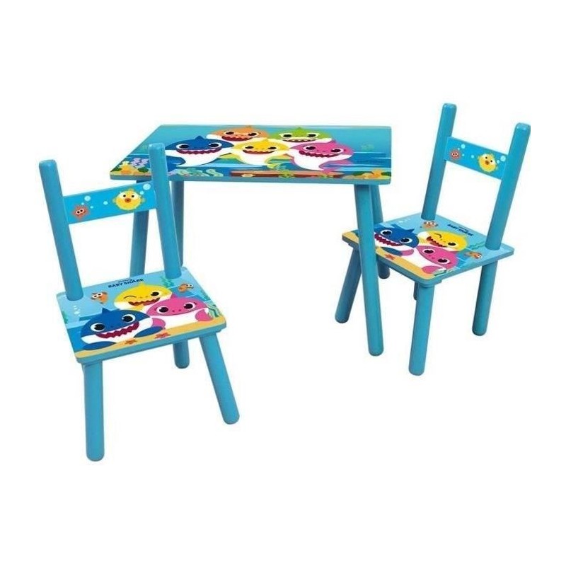 BABY SHARK table rectangulaire 41,5x61x42 cm + 2 chaises 49,5x31x31,5cm pour ...