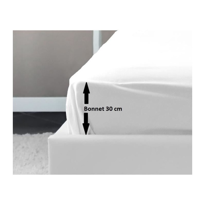 LOVELY HOME Drap Housse 100% coton 180x200x30 cm blanc