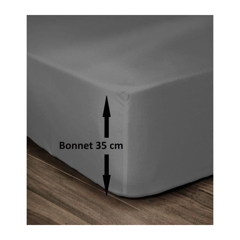 LOVELY HOME Drap Housse 100% Coton 180x200cm - Bonnet 35cm - Gris foncé