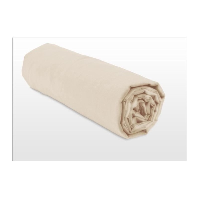LOVELY HOME Drap housse  100% coton - 180 x 200 + Bonnet 30 cm - Beige clair