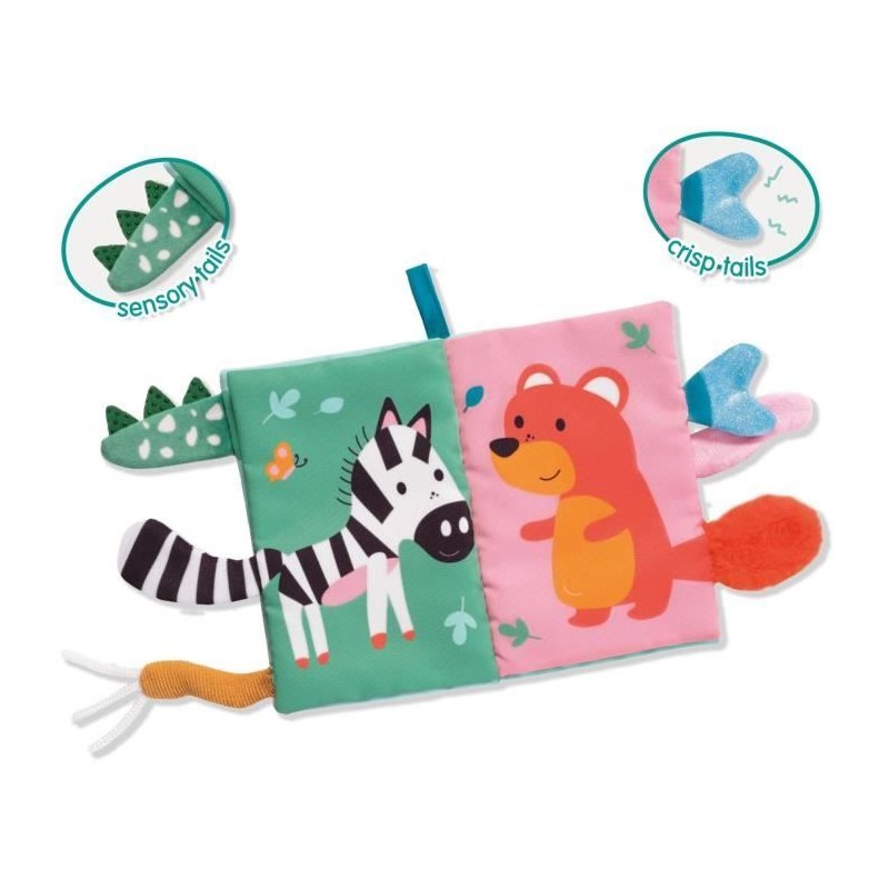 Livre en tissu sensoriel avec queues d'animaux