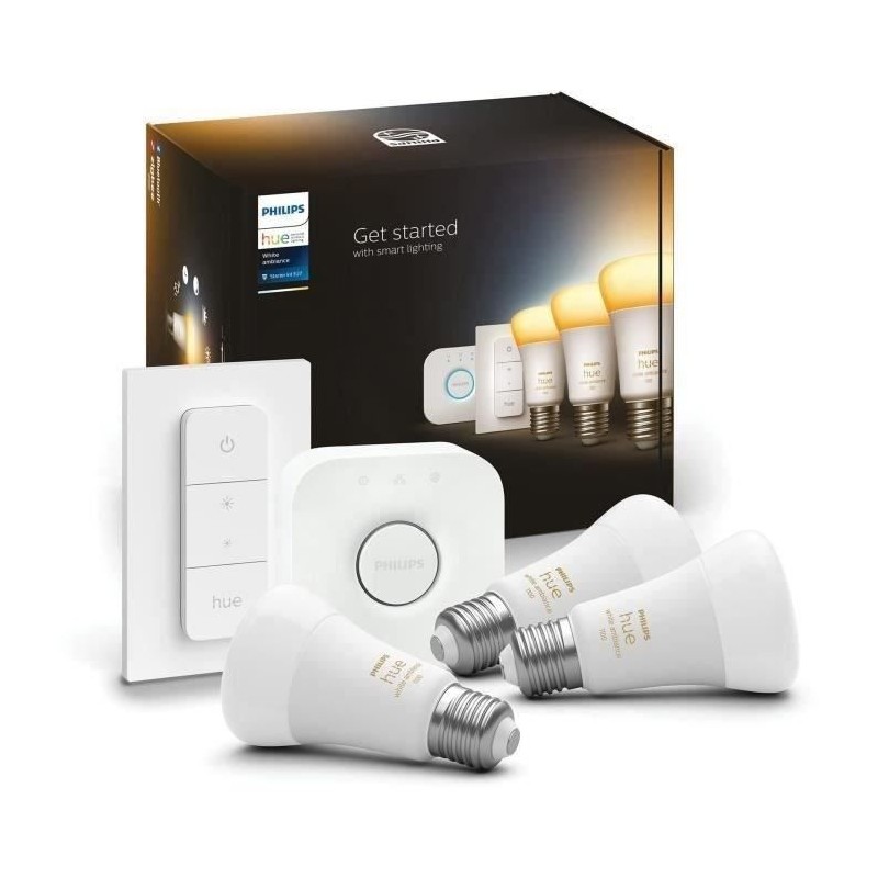 PHILIPS Hue White Ambiance Kit de démarrage ampoule LED connectée - E27 x3 et...
