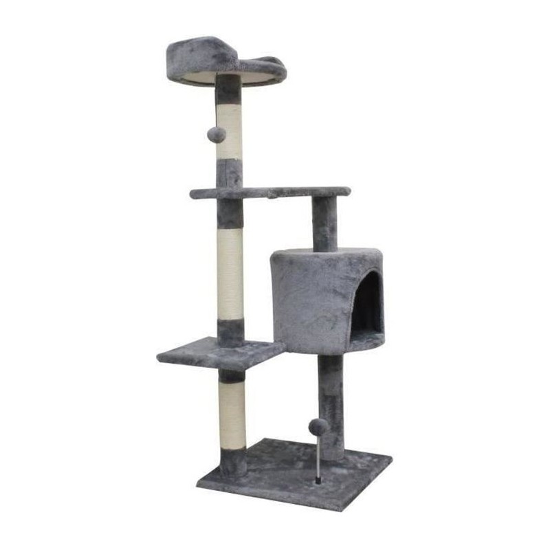 JASPER Arbre a chat gris 40 x 40 x 114 cm -3 plateformes, 1 niche, poteaux a ...