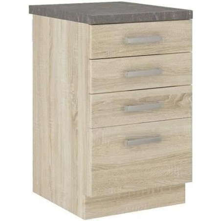Meuble bas 4 tiroirs avec plan de travail - Décor chene sonoma - L 40 x P 51,...