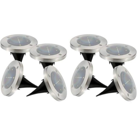 Lot de 8 spots solaires ronds inox encastrable ou a piquer - LUMISKY - DECKY ...