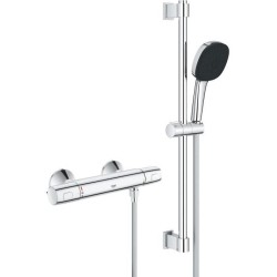 Ensemble de douche avec mitigeur thermostatique, pommeau 3 jets, barre 60cm e...