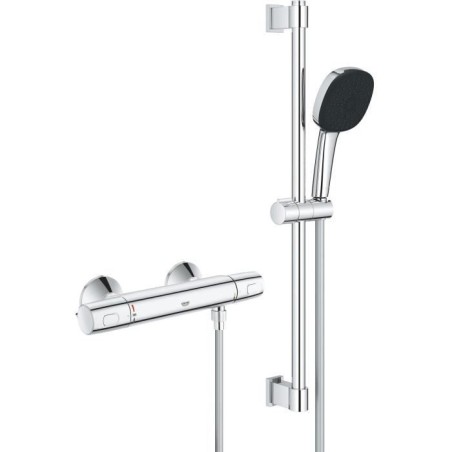 Ensemble de douche avec mitigeur thermostatique, pommeau 3 jets, barre 60cm e...