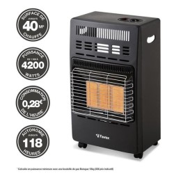 Chauffage d'appoint infrarouge au gaz butane KERN - Allumage par piezo - Surf...