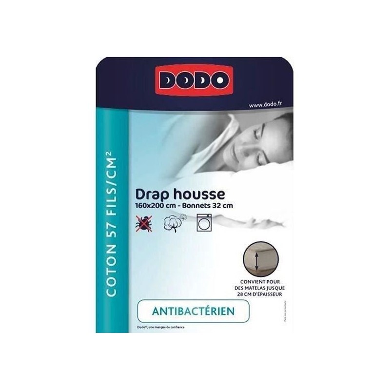 Drap housse DODO - 160x200 cm - Coton - Coutil 32 cm - Blanc