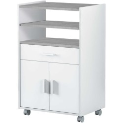 Meuble micro-ondes TIDY - Blanc artik béton - 2 Portes + 1 Tiroir - L92 x H59...