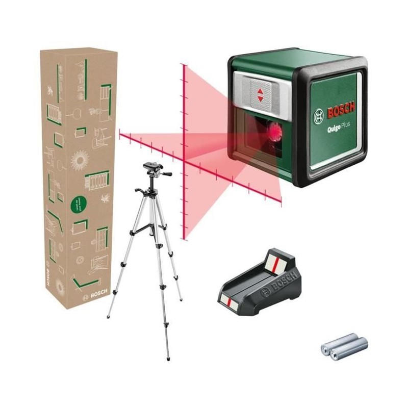 Laser ligne en croix Bosch -  Quigo + (Portée 7 m, livré avec piles, trépied ...
