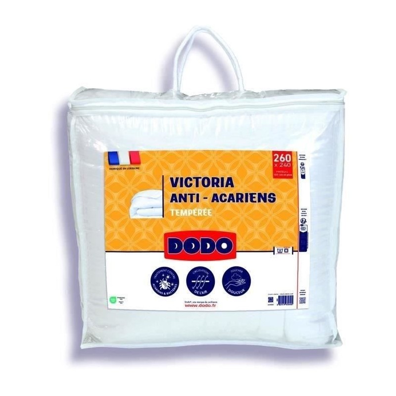 DODO Couette tempérée 300gr/m² anti-acarians VICTORIA 240x260 cm blanc