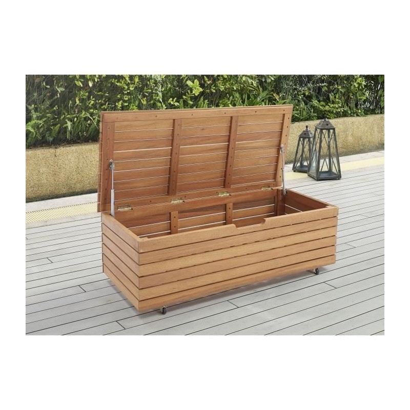 Coffre de rangement jardin en bois exotique d'eucalyptus FSC - 190 L - 48,5 x...