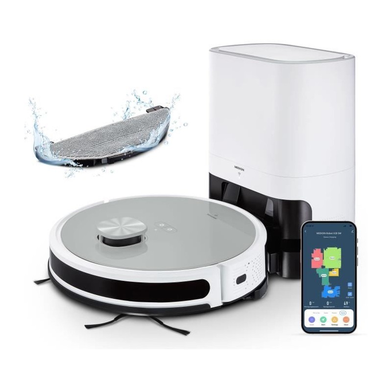 MEDION X21 SW - Robot Aspirateur Laveur avec Station de Vidange - Navigation ...