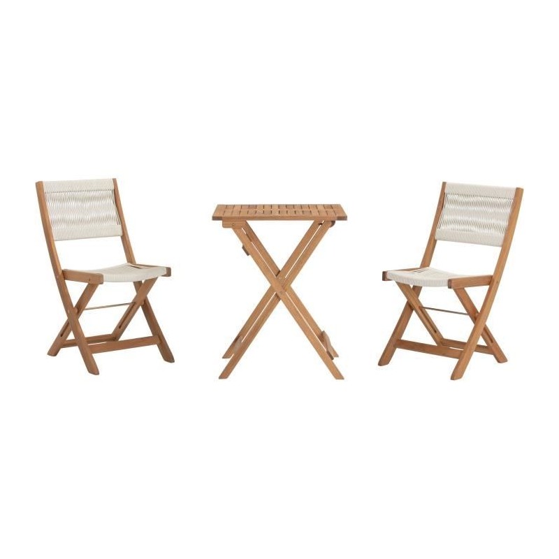 Set bistrot pliable en bois d'acacia FSC avec tressage en corde beige - 2 per...
