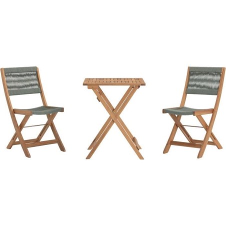 Set bistrot pliable en bois d'acacia FSC avec tressage en corde vert olive - ...