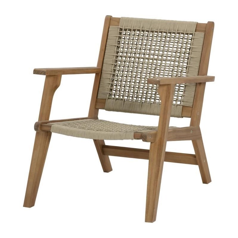 Fauteuil de jardin bas en bois d'Acacia FSC et en corde - MERIDA - Beige Kaki