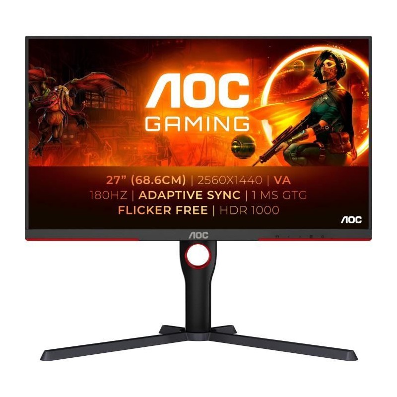 Ecran PC Gamer - AOC - 27 - QHD Mini-LED - 180Hz - Dalle Fast VA - 1ms - Ajus...