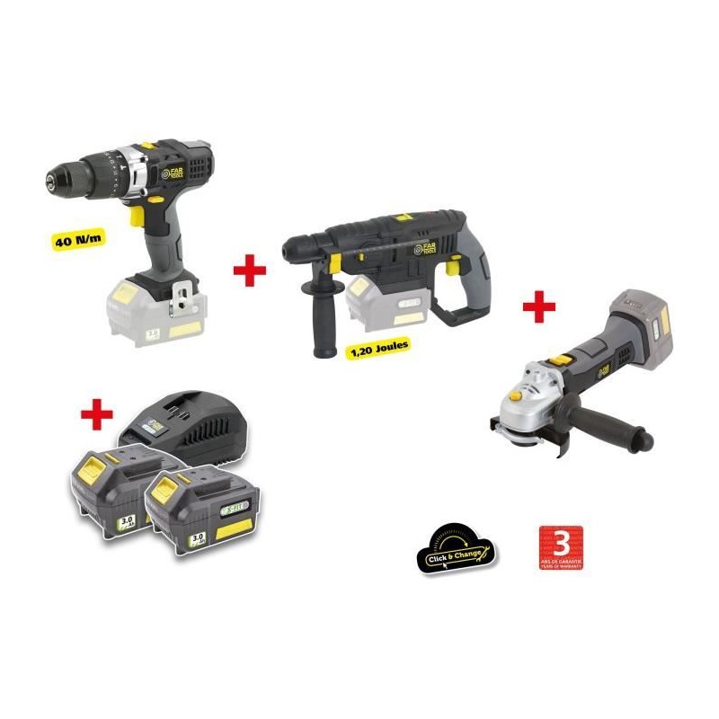 X-FIT PACK « GROS oeUVRE » 3 machines 18V + 2 batteries 18V 3.0Ah : Perceuse ...